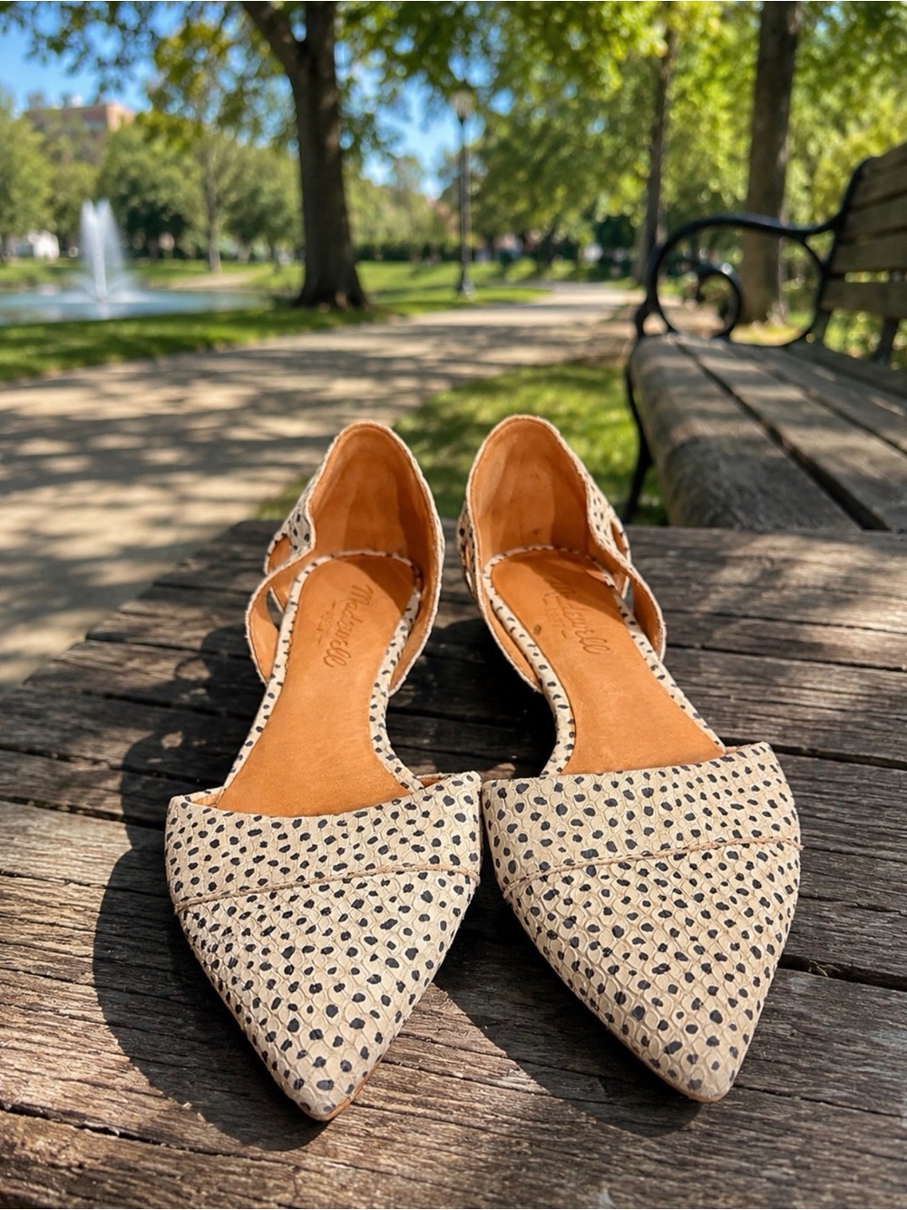 Madewell Beige Pointed D'Orsay Flats with Black Spots size 6